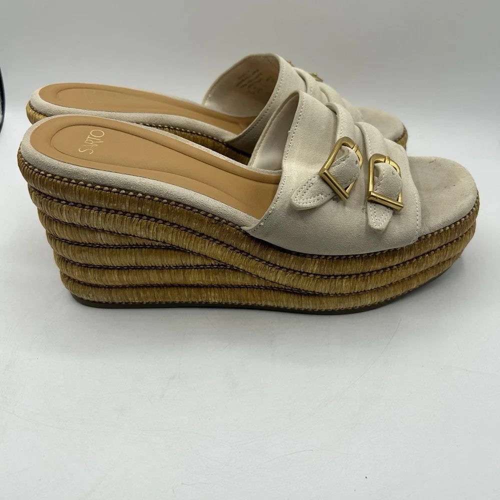 Franco Sarto‎ Women's A-Torino Espadrille Slides Ecru White Platform Size 8.5M